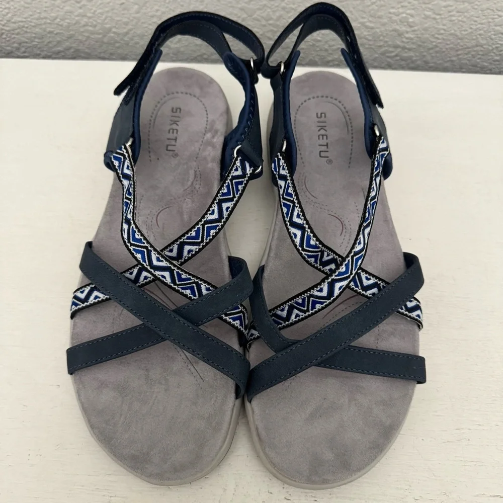 Siketu Embroidered Outdoor Comfort Sandals Navy Blue Size 42